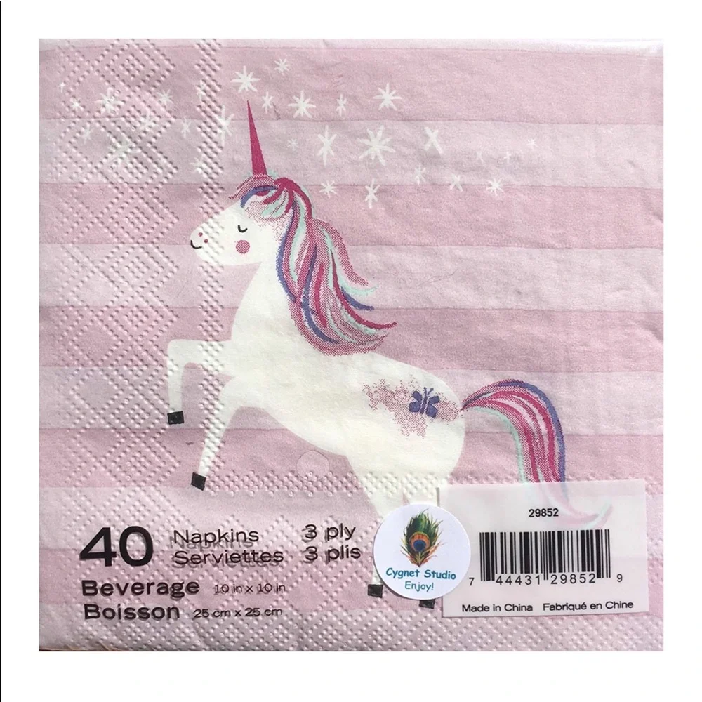 Lady Jayne Unicorn Sparkle Cocktail Beverage Napkins, Pink (29852), 40 ct